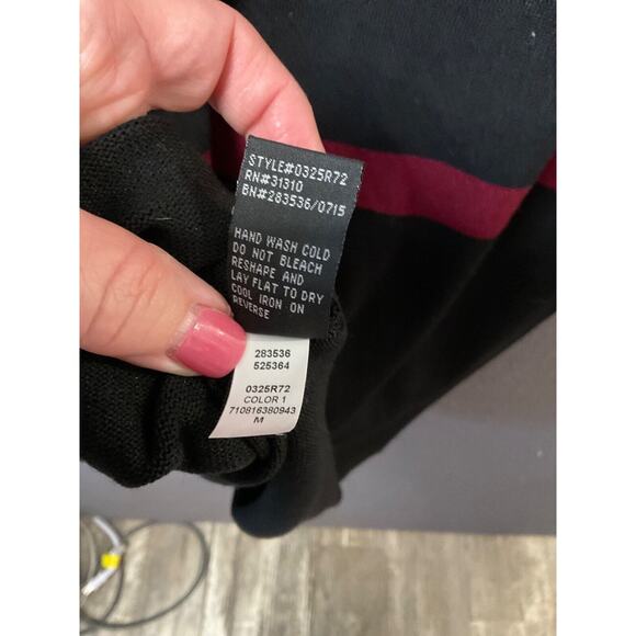 AB Studio Burgundy & Black Striped Knit Dress Medium Rayon Blend Back Zip - Picture 7 of 7